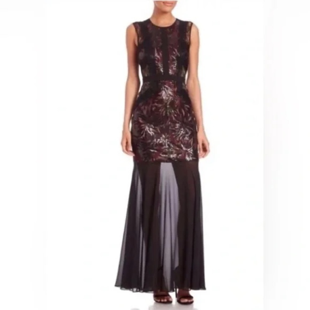 BCBGMaxAzria Red and Black Sequin Maxi Gown